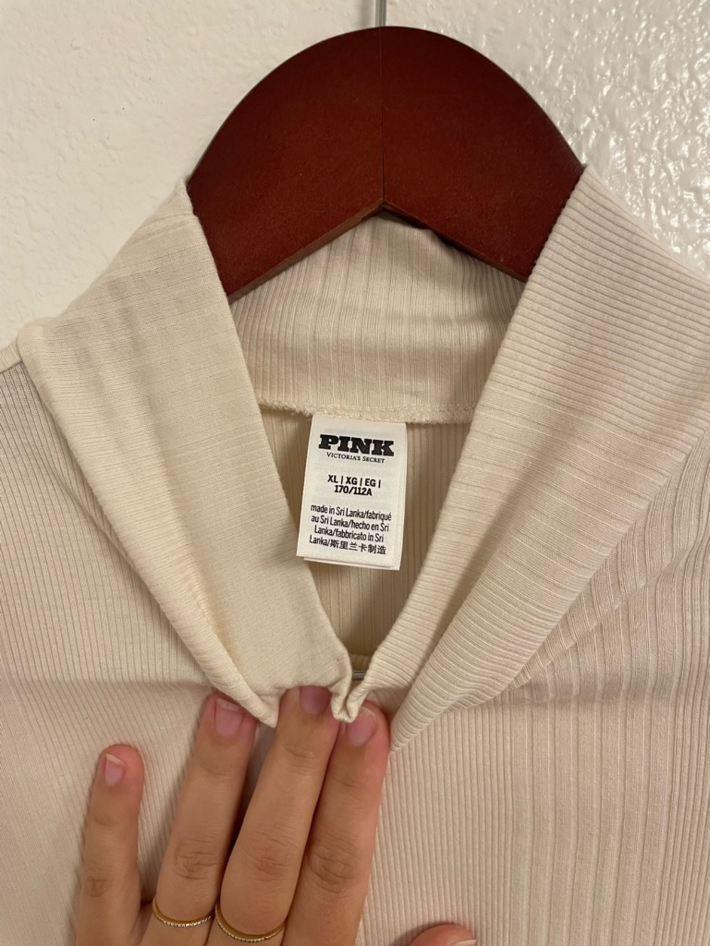 PINK Victoria's Secret Cream Ribbed Long Sleeve Mock Turtleneck